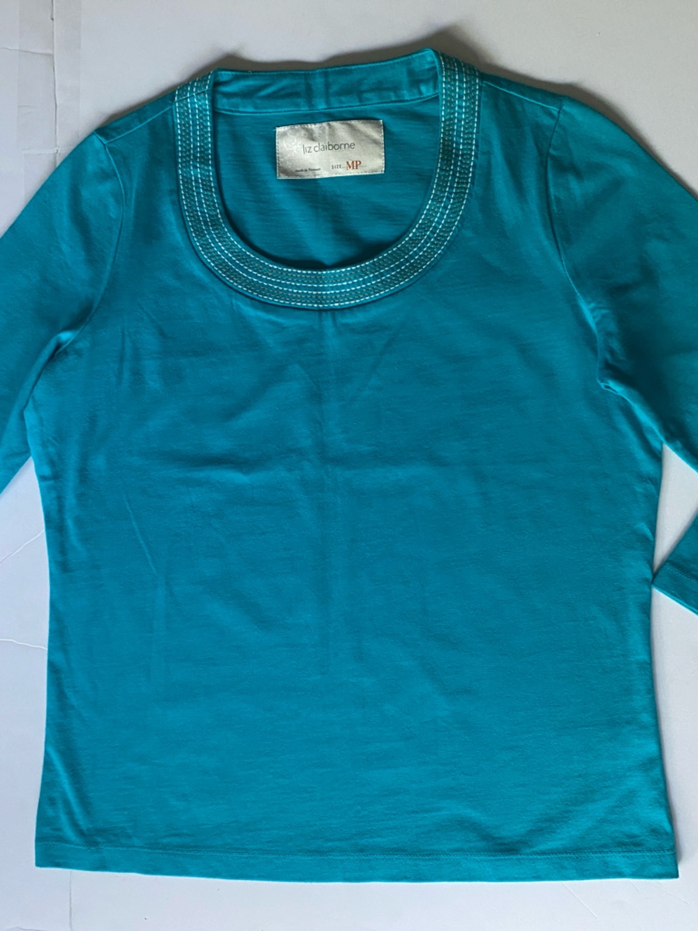 Liz Claiborne Teal Long Sleeve Top with Decorative Neckline